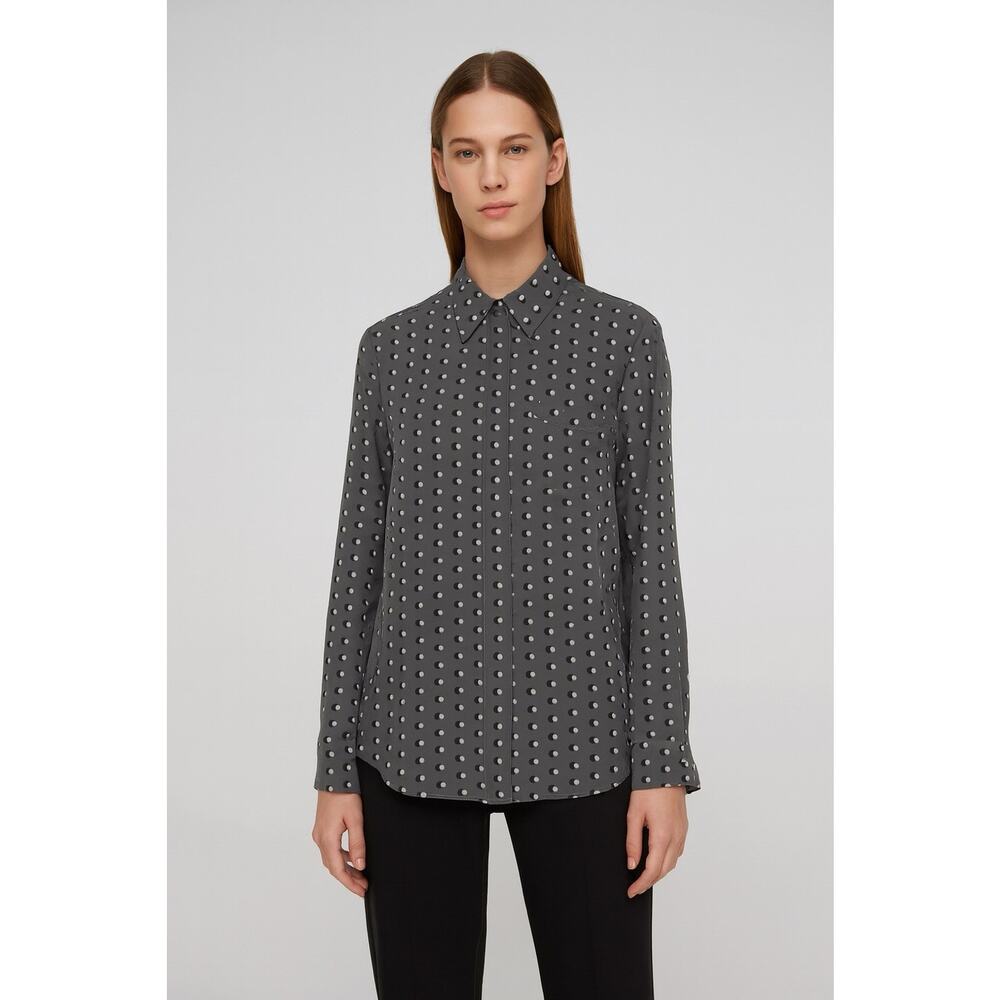 Marella Silk Polka Dot Button Up Top Blouse Gray White Women’s Size 42 US M